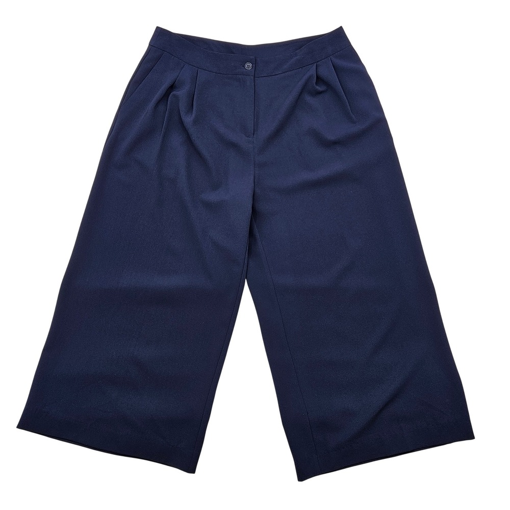 Skye's the Limit Navy Blue Pleated Wide Leg Culottes Cropped Pants Womens 10